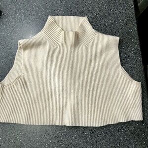 LOFT Cream Ribbed Knit Cropped Top